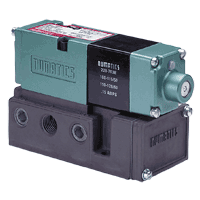 Numatics Mark 8 valves have a plug-in base or manifold, a plug-in solenoid and an optional plug-in speed control sandwich. The unit to base electrical plug permits instant valve unit replacement without disconnecting piping or wiring.
